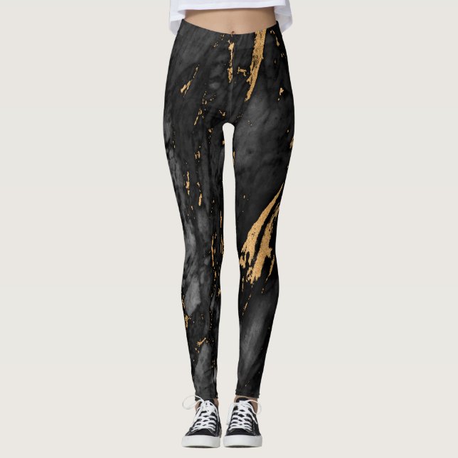 Gold and Black Marble texture Leggings (Front)