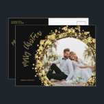 Gold and Black Merry Christmas Holiday Postcard<br><div class="desc">Gold circles, stars and dots wreath on a black background surround your favourite photo with your names and Merry Christmas greeting in chic lettering and your personal greeting on the back of these postcards. *USE A HORIZONTAL PHOTO for best results or crop your photo to a square before uploading. MORE...</div>