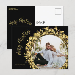 Gold and Black Merry Christmas Holiday Postcard