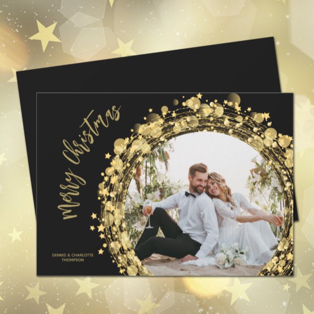Gold and Black Merry Christmas Photo Holiday Card (Creator Uploaded)