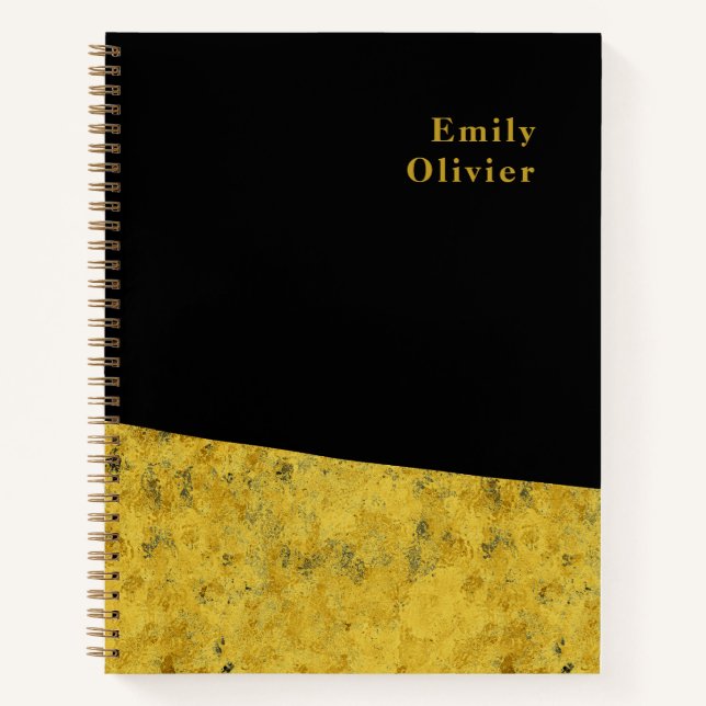 Gold and Black Minimalist Design Custom Name Notebook (Front)