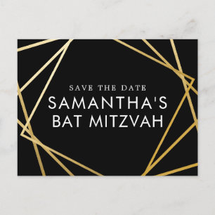 Gold and Black Modern Bat Mitzvah Save the Date Announcement Postcard
