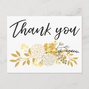 Gold and Black Modern Floral Cluster Thank You Postcard