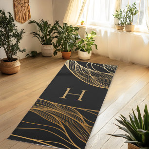 Gold and Black Modern Pattern Monogram Yoga Mat