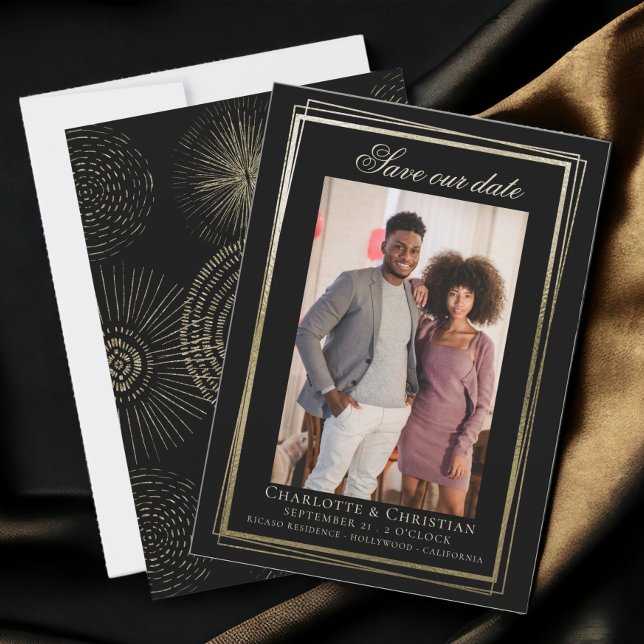 Gold and Black Modern Save Our Date Wedding (Gold and Black Modern Save Our Date Wedding. A combination of 40s and modern from Ricaso)