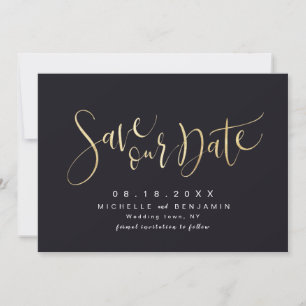 Gold and Black Modern Simple Script Save The Date