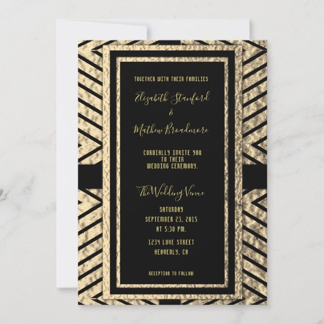 Gold and Black Modern Wedding Invitation (Front)