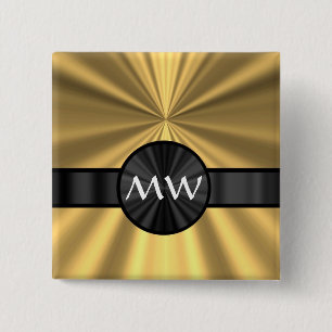 Gold and black monogram 15 cm square badge