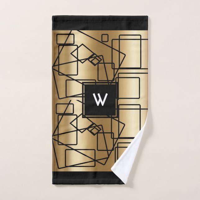 Gold and Black Monogram Geometric Hand Towel (Hand Towel)