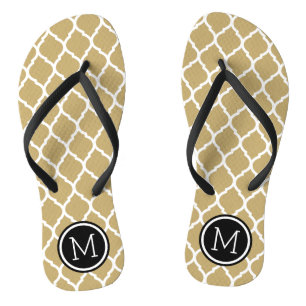 Gold and Black Moroccan Quatrefoil Monogram Jandals