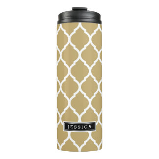 Gold and Black Moroccan Quatrefoil Monogram Thermal Tumbler
