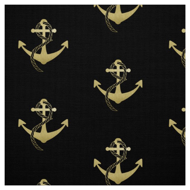 Gold and Black Nautical Anchor Fabric (Swatch)