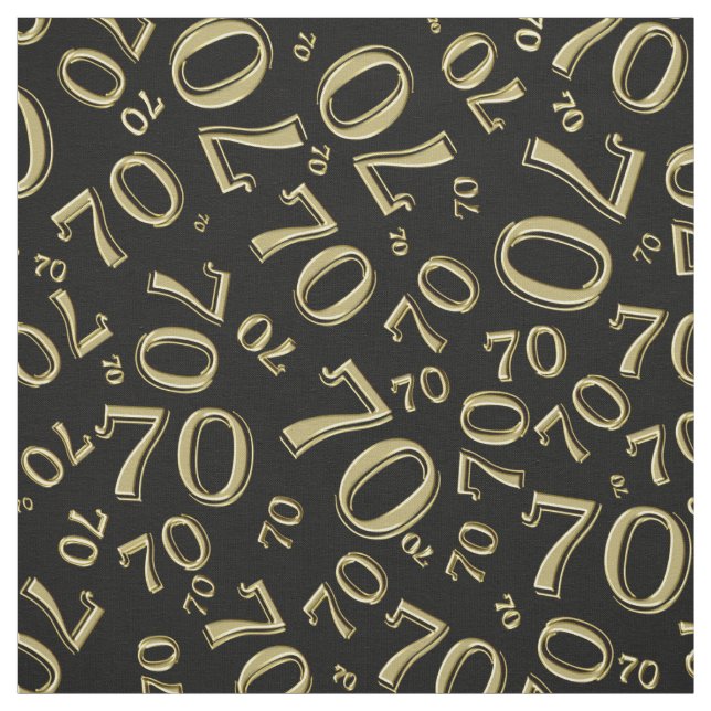 Gold and Black Number 70 Typography Pattern Fabric (Swatch)