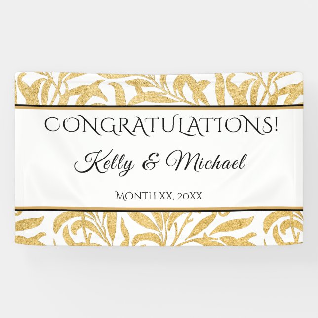 Gold and Black on White Elegant Congratulations Banner (Horizontal)