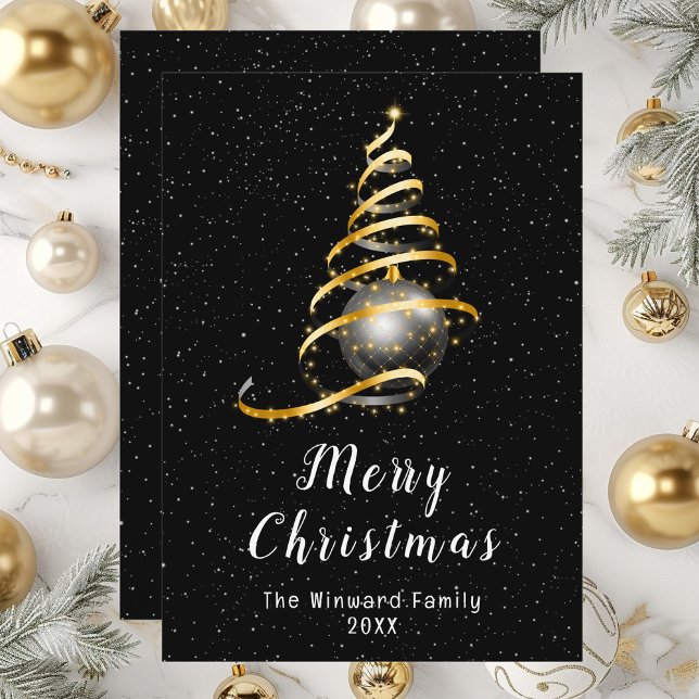 Gold and Black Ornament Merry Christmas Holiday Card (Creator Uploaded)