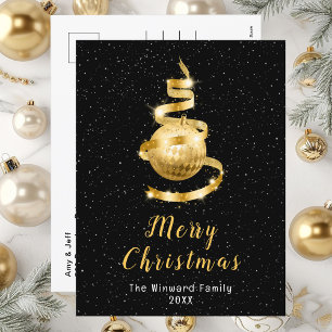 Gold and Black Ornament Merry Christmas Holiday Postcard