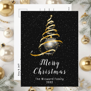 Gold and Black Ornament Merry Christmas Holiday Postcard
