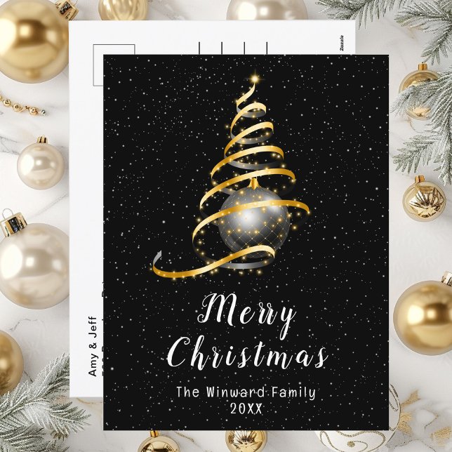 Gold and Black Ornament Merry Christmas Holiday Postcard (Creator Uploaded)