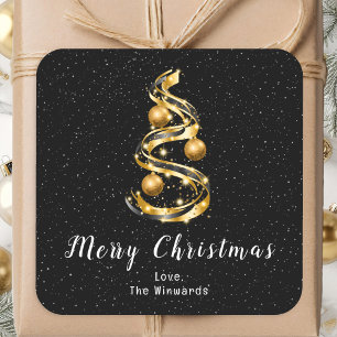 Gold and Black Ornaments Merry Christmas Square Sticker