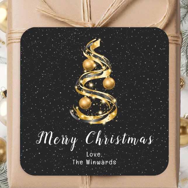 Gold and Black Ornaments Merry Christmas Square Sticker (Creator Uploaded)