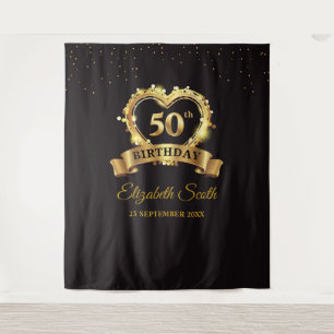 Gold and Black Party Tapestry Backdrop Banner