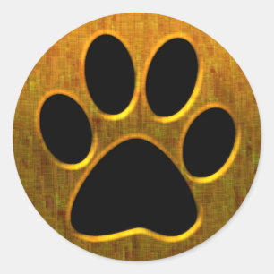 GOLD AND BLACK PAW PRINT CLASSIC ROUND STICKER