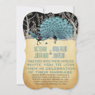 Gold and Black Peacocks in the Forest Invitation