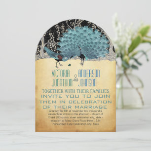 Gold and Black Peacocks in the Forest Invitation