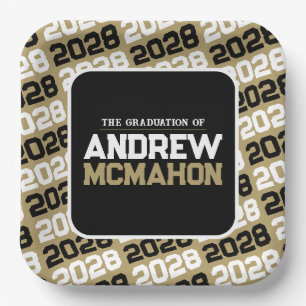 Gold and Black Personalised Graduation Paper Plate