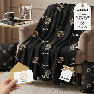 Gold and black Personalised name blanket for adult