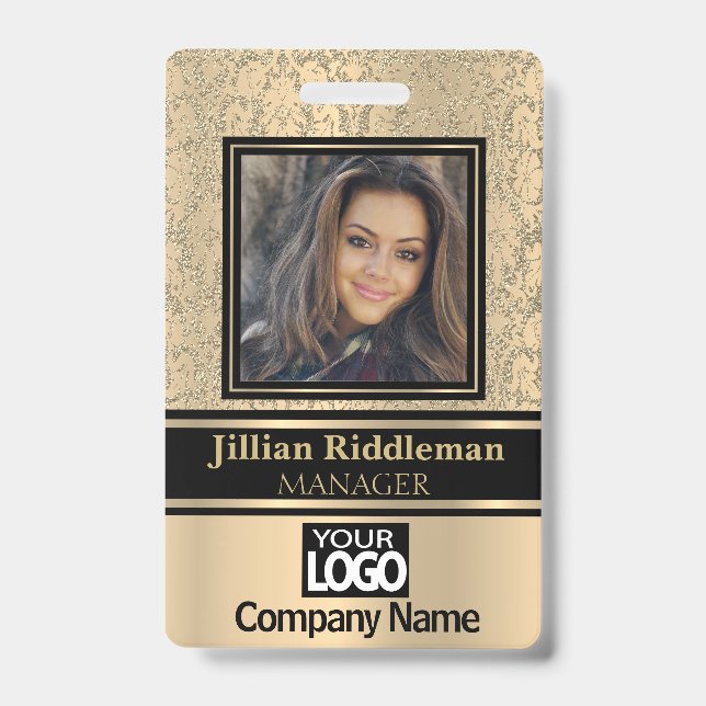 Gold and Black Photo and Logo Badge ID Badge (Front)