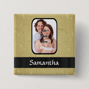 Gold and black photo template 15 cm square badge
