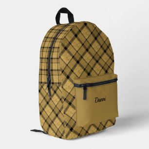 Gold and Black Plaid Printed Backpack