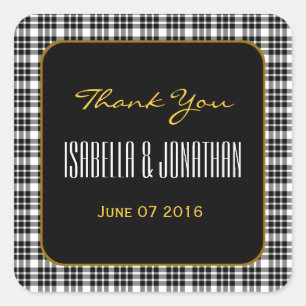 GOLD and BLACK PLAID Thank You Wedding V94 Square Sticker