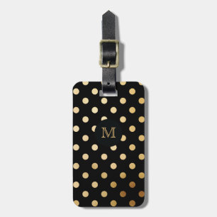 Gold and Black Polka Dot Luggage Tag