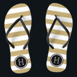 Gold and Black Preppy Stripes Monogram Jandals<br><div class="desc">Custom printed flip flop sandals with a preppy nautical stripe pattern and your custom monogram or other text in a circle frame. Click Customise It to change text fonts and colours or add your own images to create a unique one of a kind design!</div>