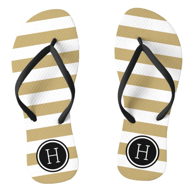Gold and Black Preppy Stripes Monogram Jandals (Footbed)