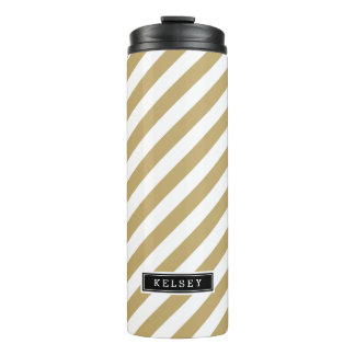 Gold and Black Preppy Stripes Monogram Thermal Tumbler