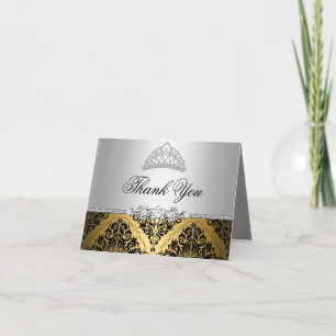 Gold and Black Princess Tiara Thank You Card