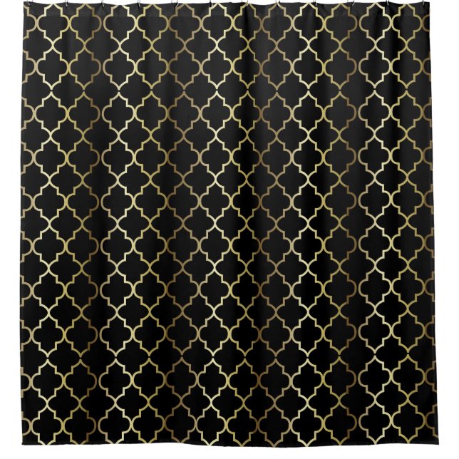 Gold and Black Quatrefoil Pattern | DIY Colour Shower Curtain (Front)
