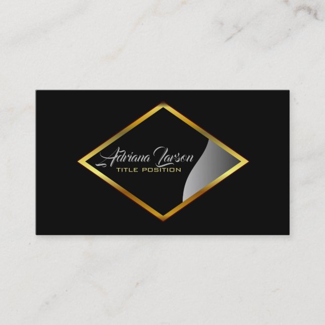 Gold And Black Rhombus Business Card (Front)