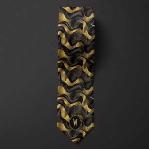 Gold and Black Ribbon Abstract Tie