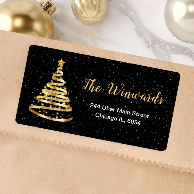 Gold and Black Ribbon Christmas Tree Label (Creator Uploaded)