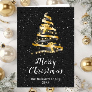 Gold and Black Ribbon Gift Merry Christmas Holiday Card