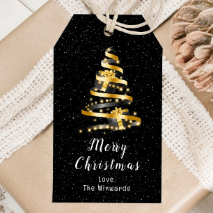 Gold and Black Ribbon Gift Merry Christmas Tags