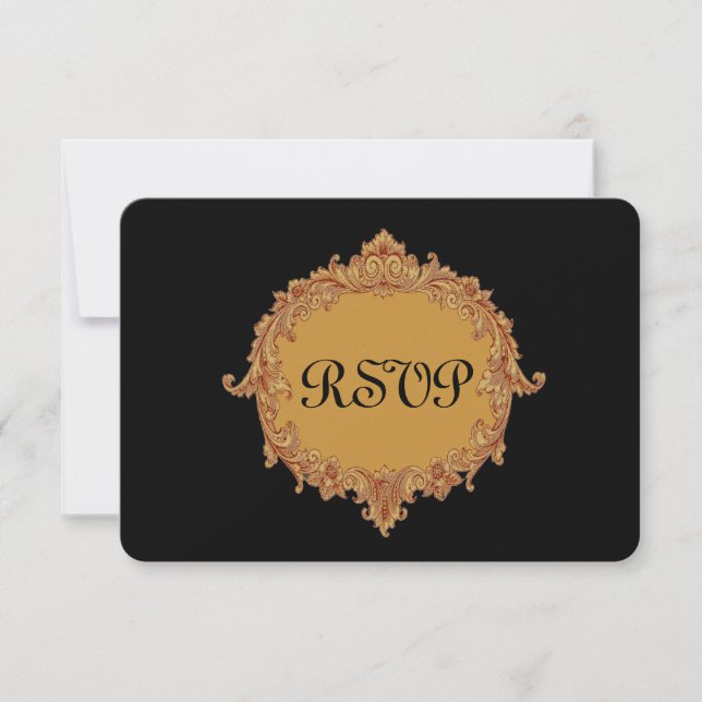 Gold and Black RSVP Wedding Response Card 2A (Front)