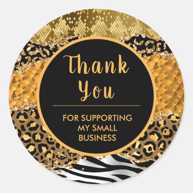Gold and Black Safari Agate Business Thank You Classic Round Sticker (Front)