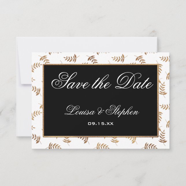 Gold and Black Save the Date Card (Front)