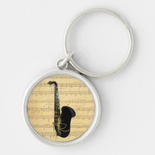 Gold and Black Saxophone Luggage or Laptop Tag Key Ring