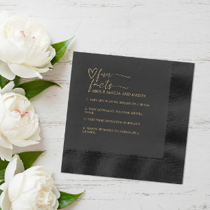 Gold and Black Script Calligraphy Wedding Fun Fact Foil Napkins